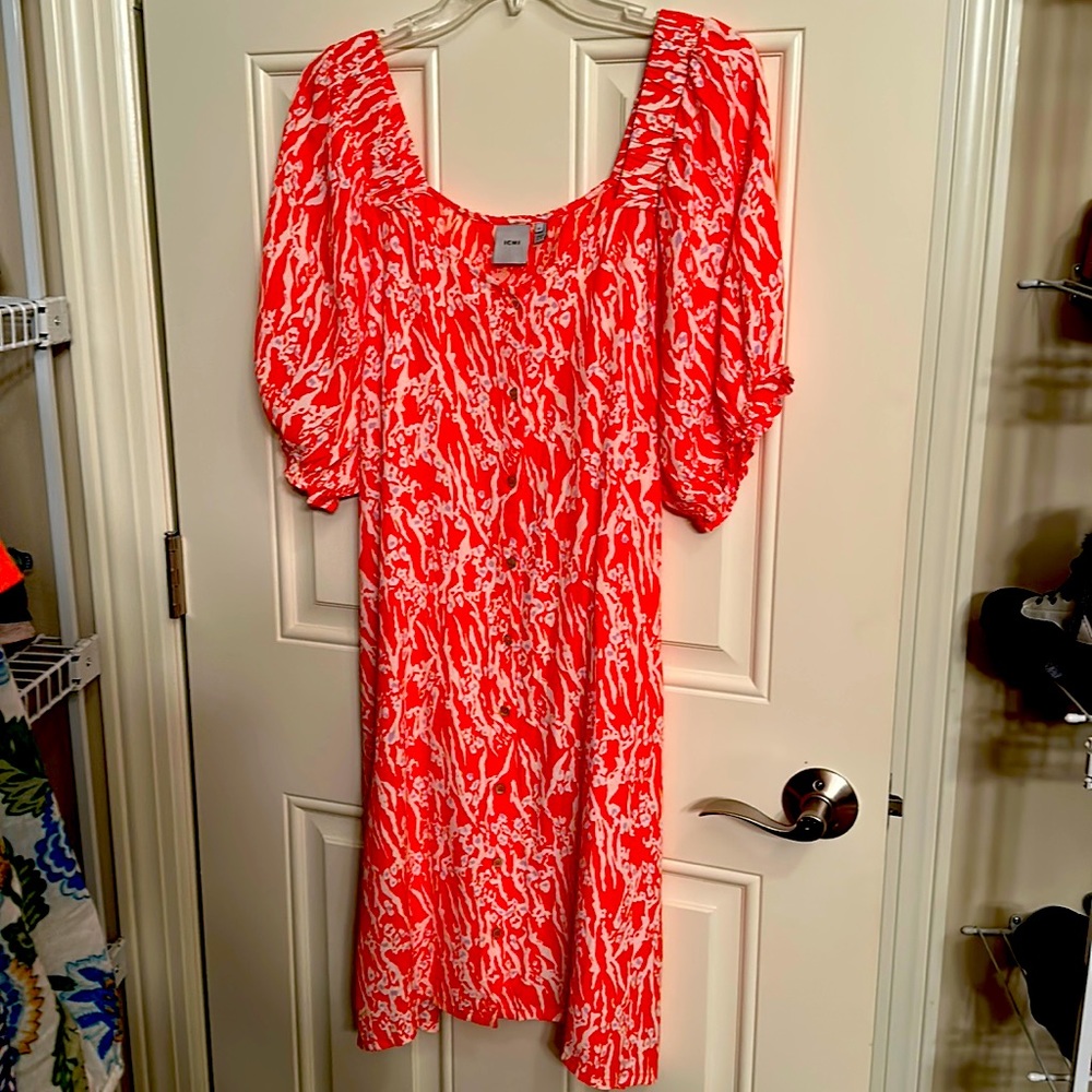 Anthropologie Ichi orange/white self tie dress. Size 42